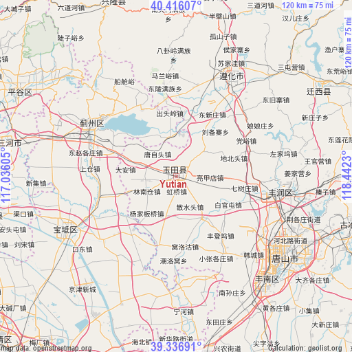 Yutian on map