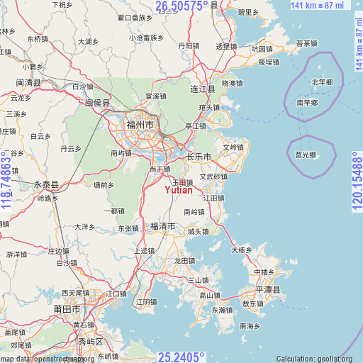 Yutian on map