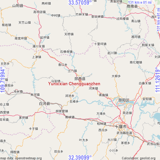 Yunxixian Chengguanzhen on map