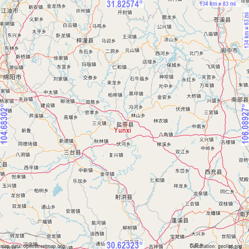 Yunxi on map