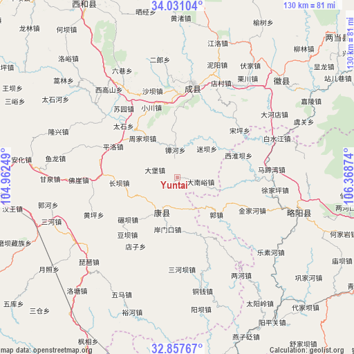 Yuntai on map