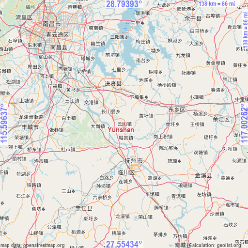 Yunshan on map