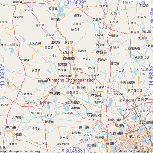 Yunmeng Chengguanzhen on map