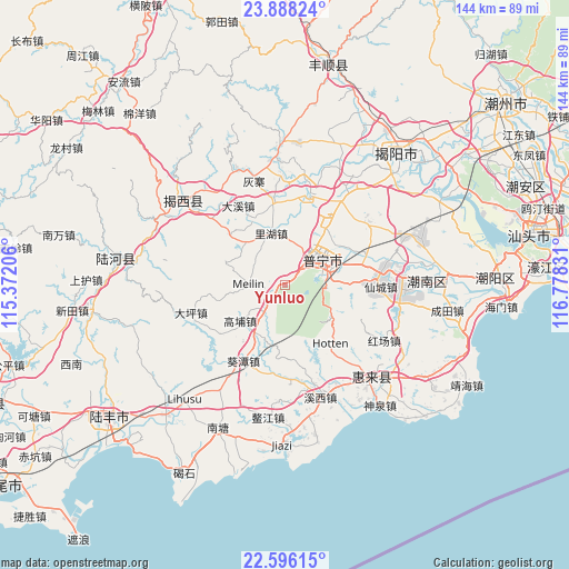 Yunluo on map