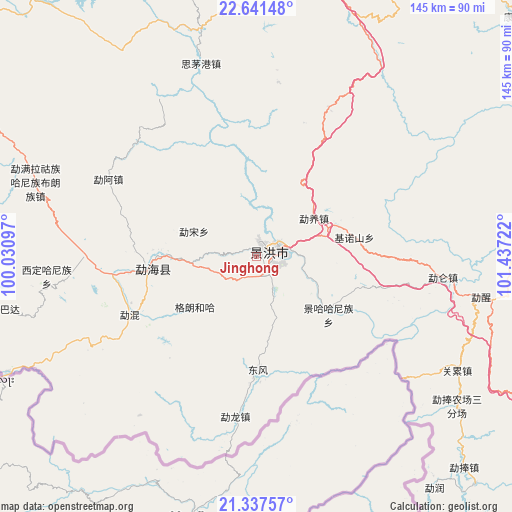 Jinghong on map