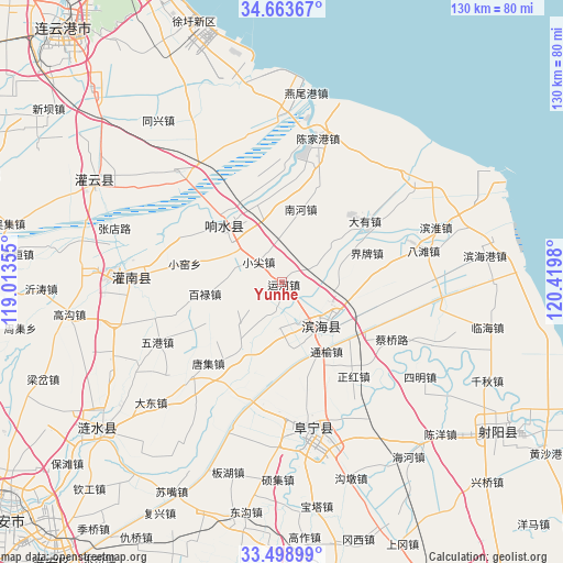 Yunhe on map