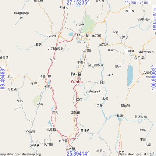 Yunhe on map