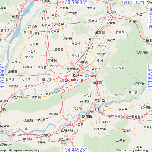 Yuncheng on map