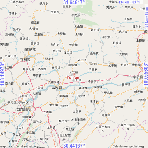Yun’an on map