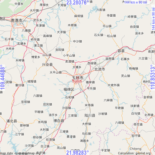 Yulin on map