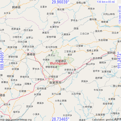 Wulingyuan on map