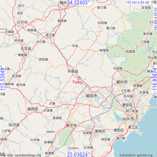 Yuhu on map