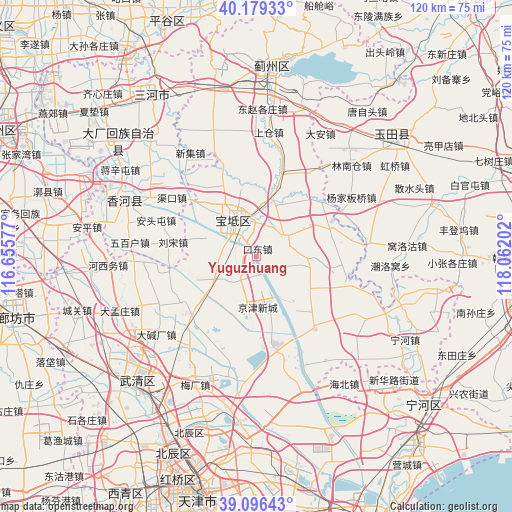 Yuguzhuang on map