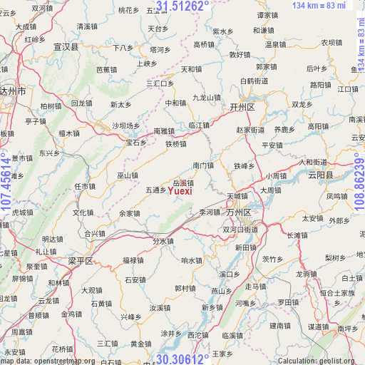 Yuexi on map