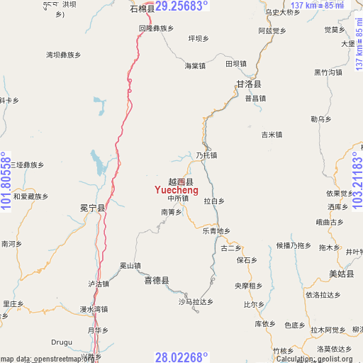 Yuecheng on map