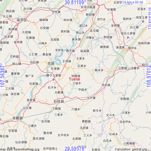 Yuelai on map