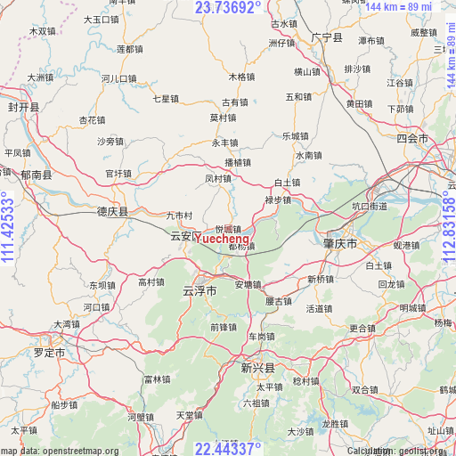 Yuecheng on map