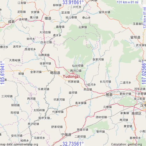 Yudongzi on map