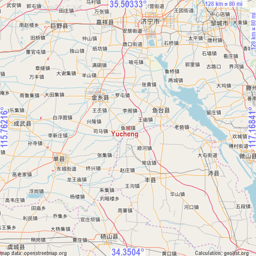 Yucheng on map