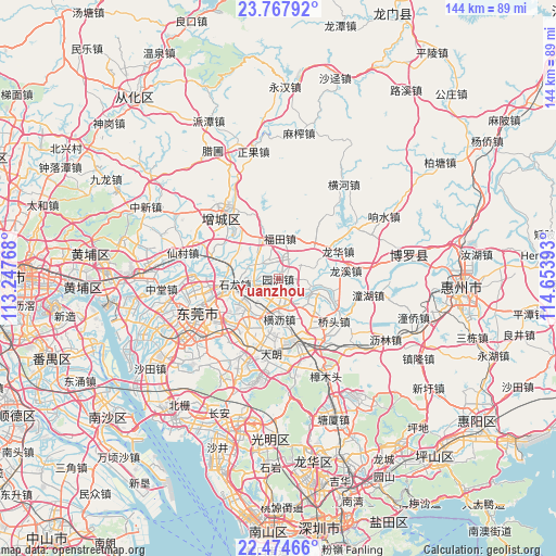 Yuanzhou on map