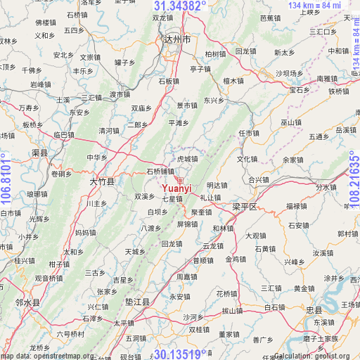 Yuanyi on map