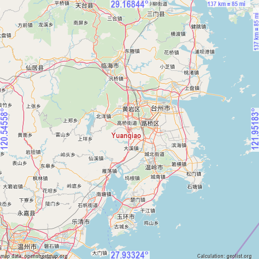 Yuanqiao on map