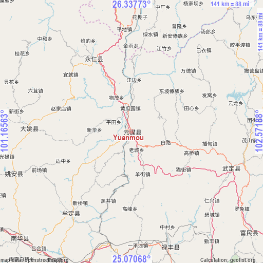 Yuanmou on map