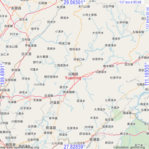 Yuanling on map