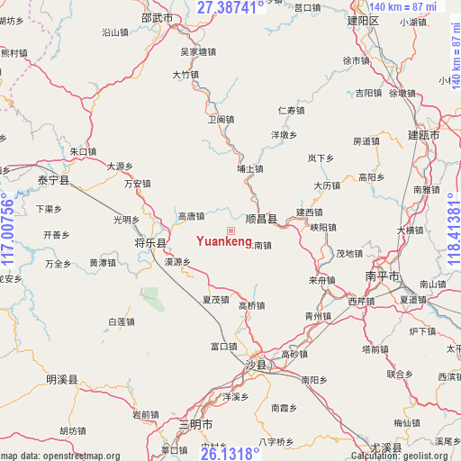 Yuankeng on map