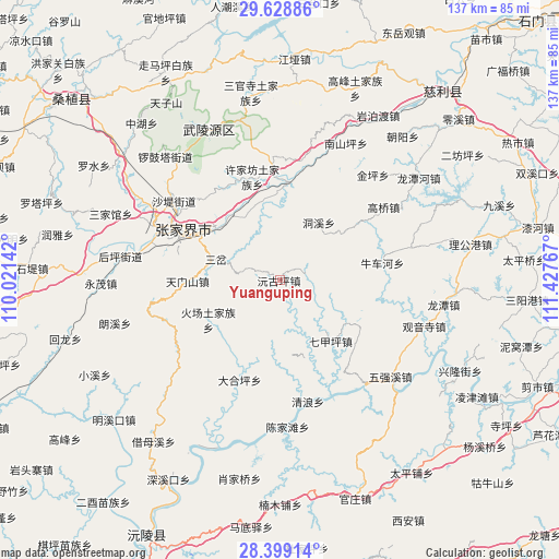 Yuanguping on map