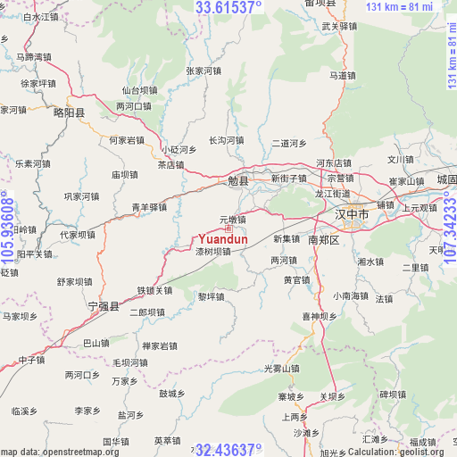 Yuandun on map