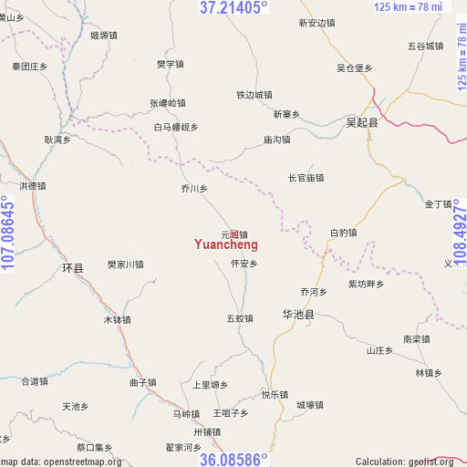 Yuancheng on map