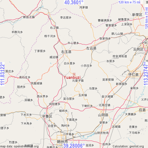 Yuanbuzi on map