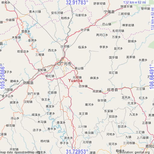 Yuanba on map