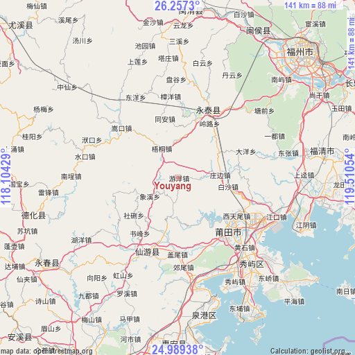 Youyang on map