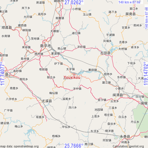 Youxikou on map