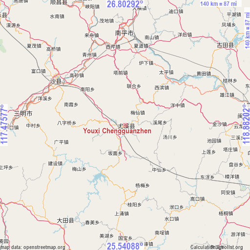 Youxi Chengguanzhen on map