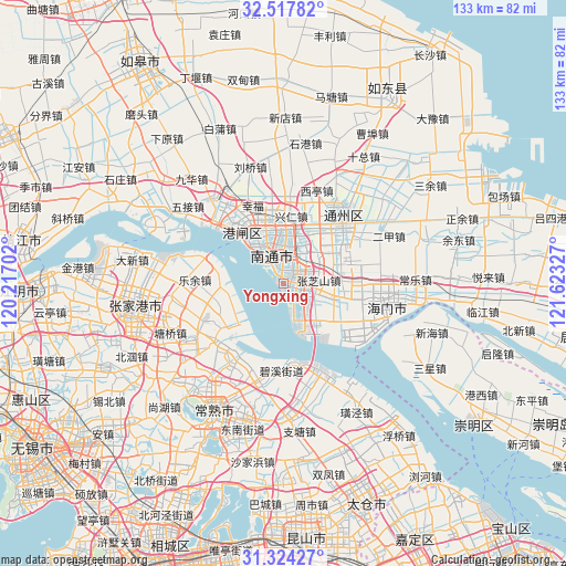 Yongxing on map