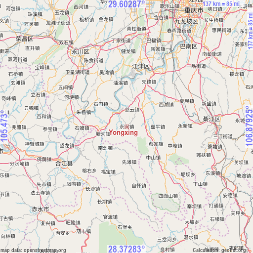 Yongxing on map