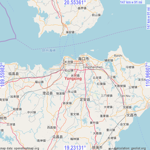 Yongxing on map