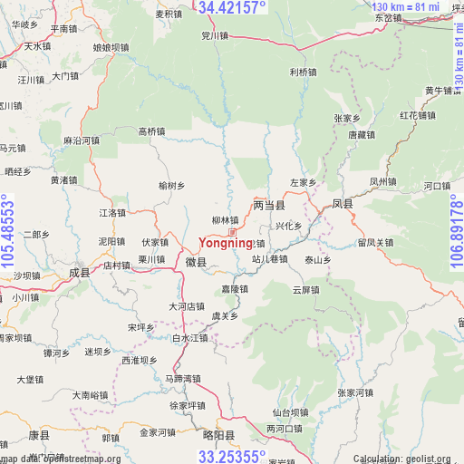 Yongning on map