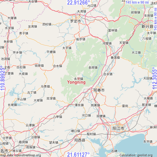 Yongning on map