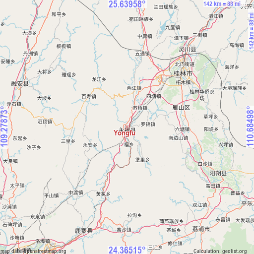 Yongfu on map