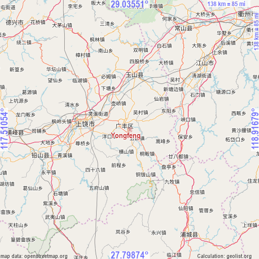 Yongfeng on map