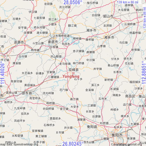 Yongfeng on map