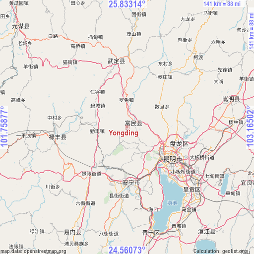 Yongding on map
