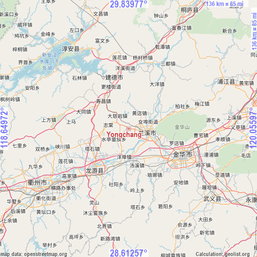 Yongchang on map