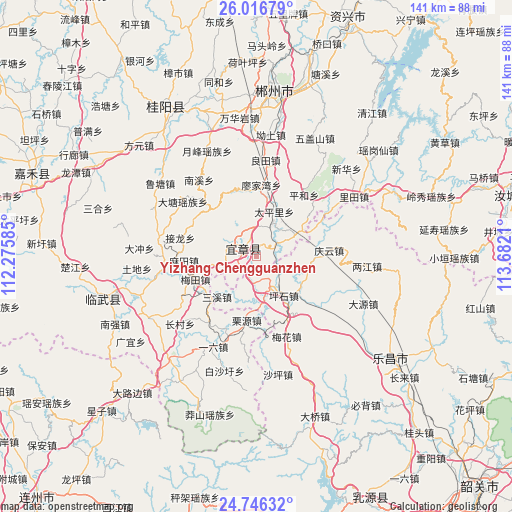 Yizhang Chengguanzhen on map