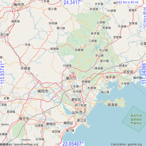 Yixi on map