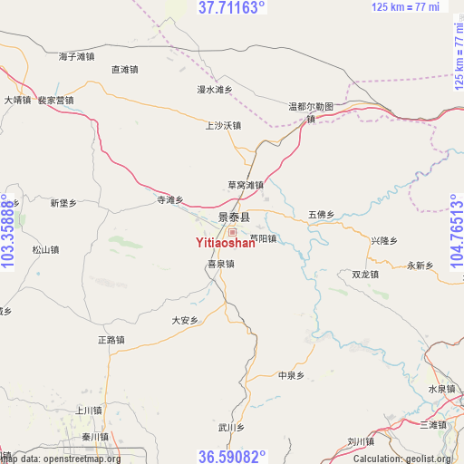 Yitiaoshan on map